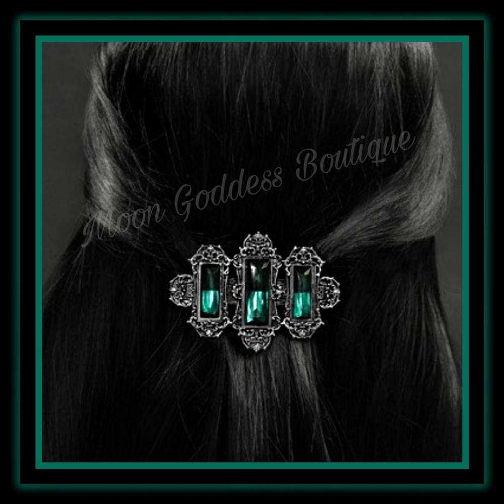 Gothic Emerald Victorian hair barrette - Picture 2 of 2